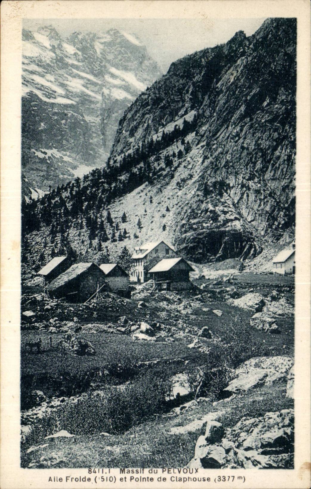 Massif du Pelvoux — Alpe Frolo (1510 m) und Pointe de Claphouse (3377 m) — unbekannter Verleger, Seriennummer 8411