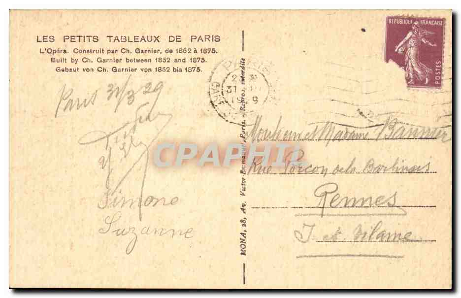 Paris CPA L'opera — Rückseite