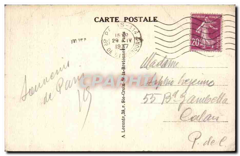 Paris CPA Gare du Nord et le boulevard Denain  — Verso