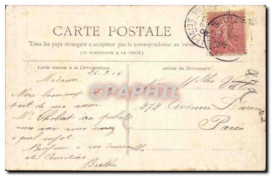 Paris CPA Horloge du palais de justice — Verso