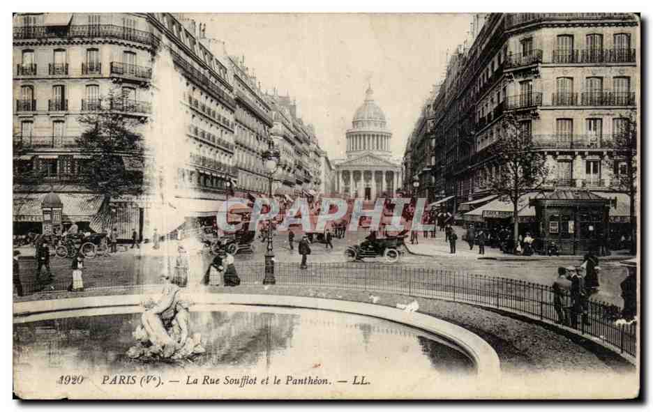 Paris CPA La rue Soufflot et le Pantheon