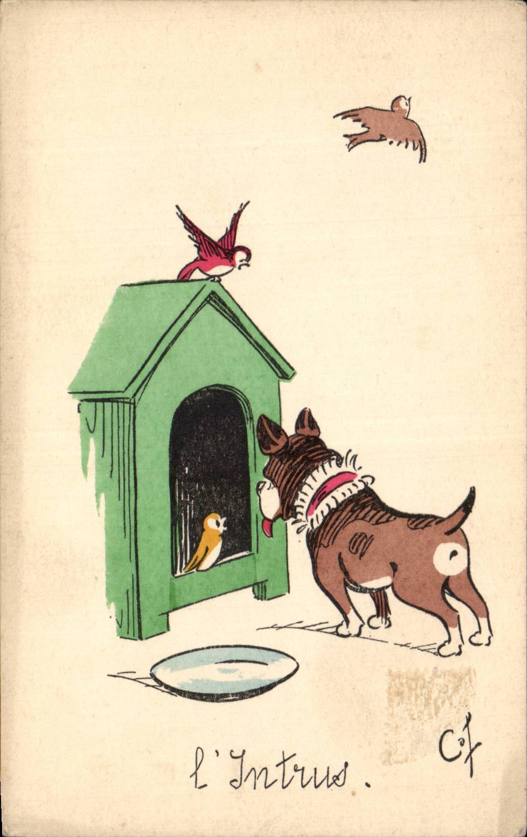 CPA Fantaisie Chien l'intrus Dog