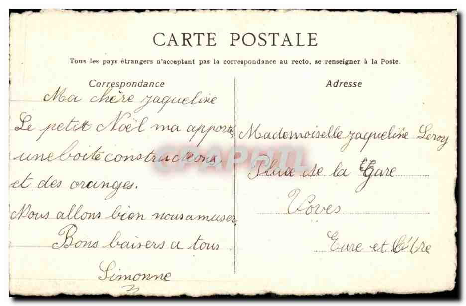 CPA Fantaisie Enfant a capuche Simonne — Rückseite