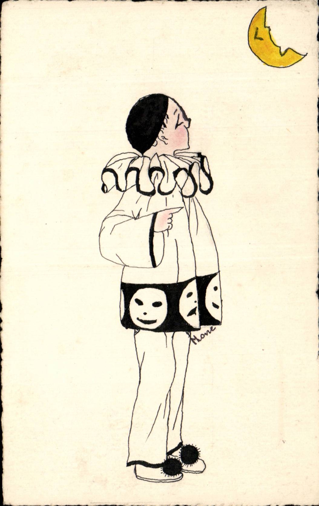 CPA Fantaisie Illustrateur Pierrot Lune