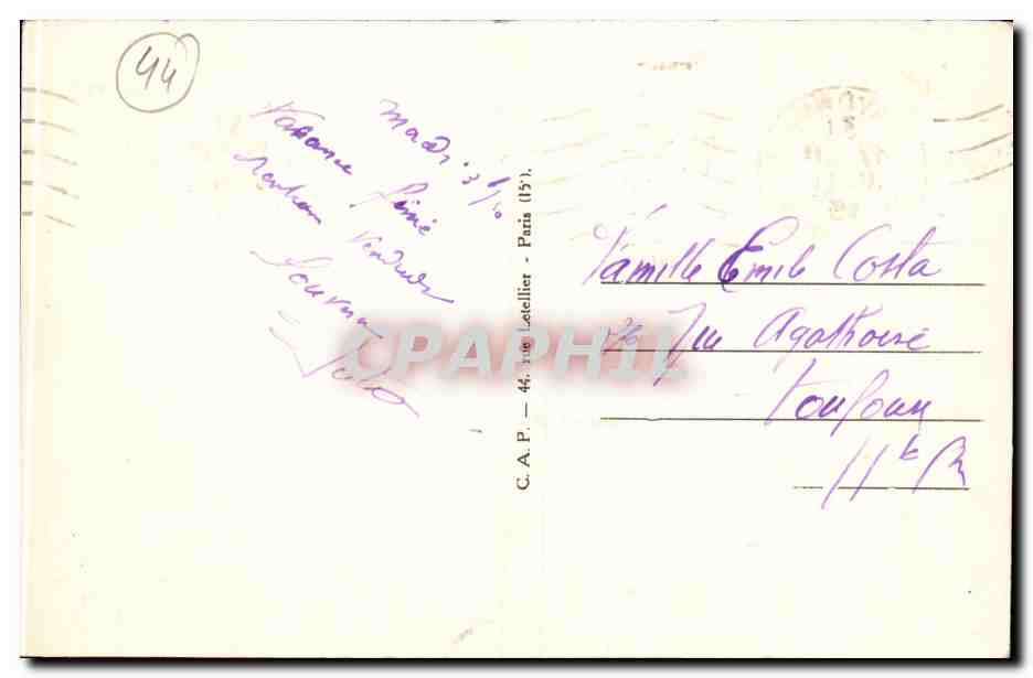 Bayonne — Rue de l'Argenterie, Carrefour des Cinq Cantons — éditeur non identifié, n° 48 — Rückseite