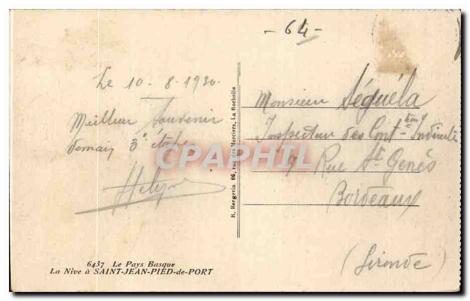 La Nive à Saint-Jean-Pied-de-Port — vue de la rivière et des bâtiments — CPAPHIL 6437 — Verso