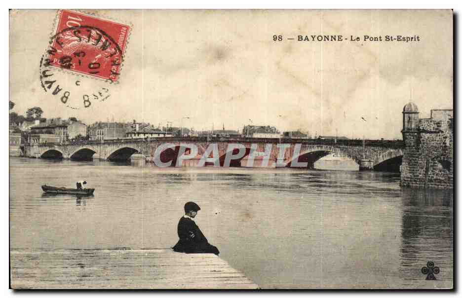 Bayonne - Le Pont Saint-Esprit — vue du pont et d'un quai avec un bateau — éditeur CPAPHIL, n° 98