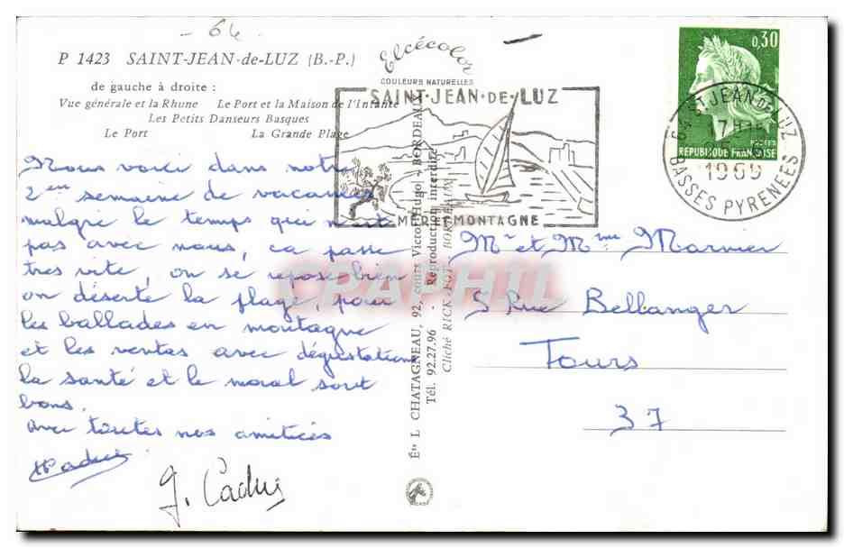 Saint-Jean-de-Luz — Souvenir of the Basque Coast — Publisher C. P. A. P. I. No. P 1423 — Back
