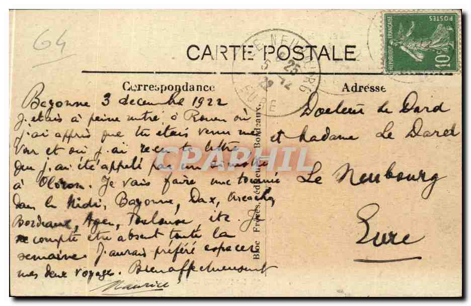 CPA Bayonne Le chateau vieux — Rückseite