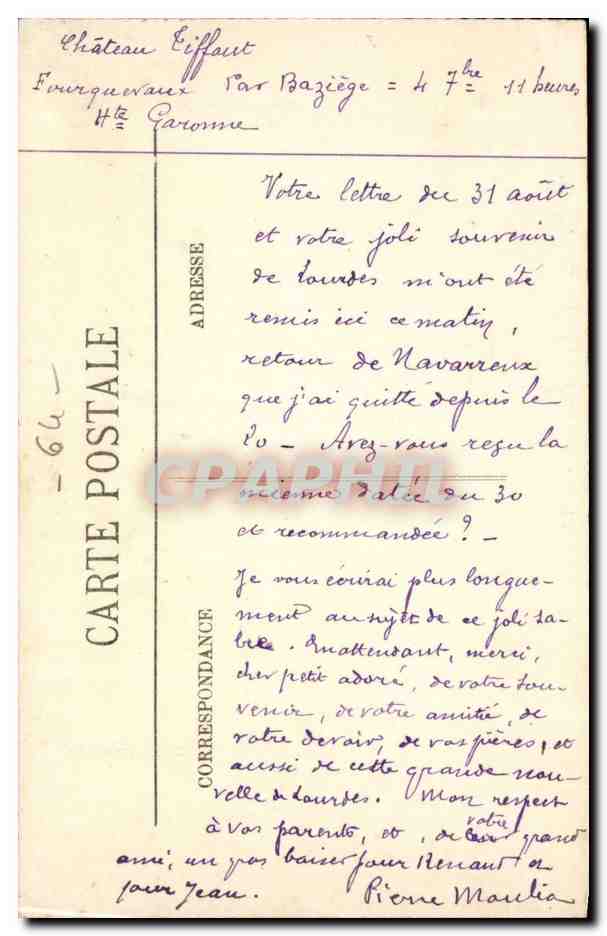 Bayonne — Vue du Pont Mayou et la Citadelle — LL. — Verso
