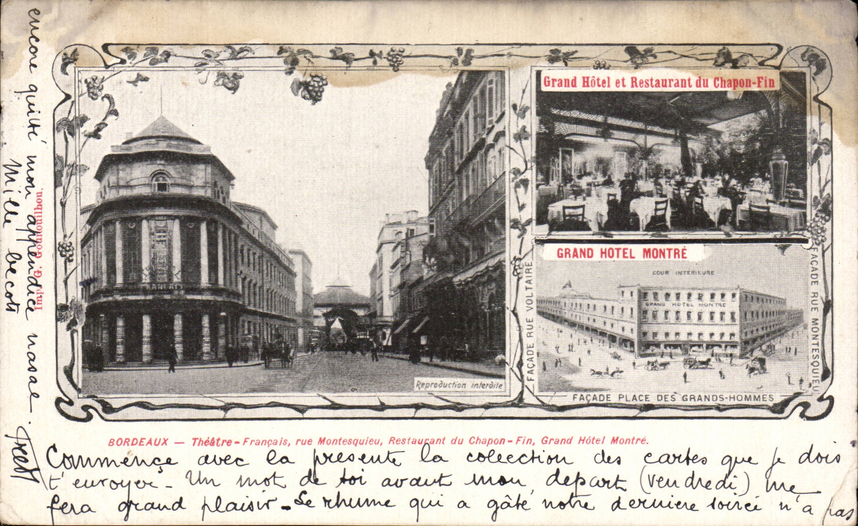 CPA Bordeaux Theatre francais Rue Montesquieu Restaurant du Chapon 