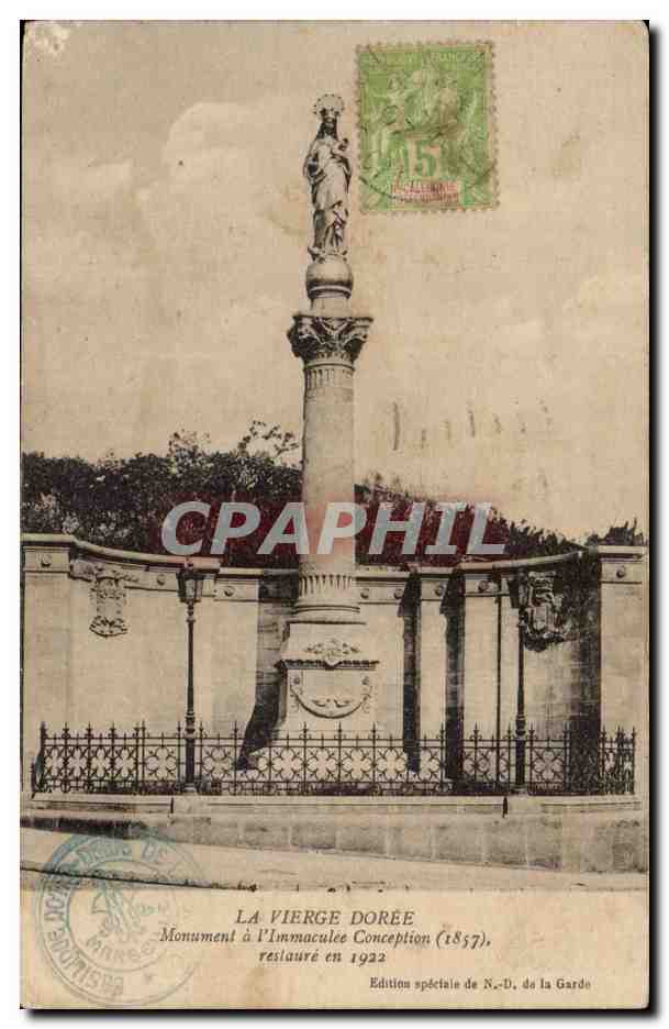 Marseille CPA La vierge doree Monument a l'immaculee conception 1857 restauree en 1922 Timbre Nouvelle Caledonie
