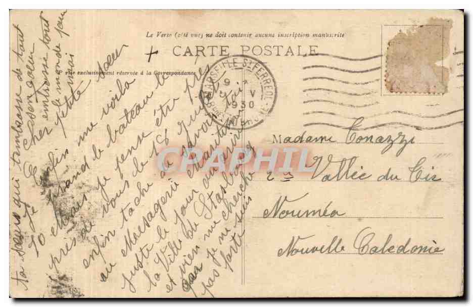 Marseille CPA La vierge doree Monument a l'immaculee conception 1857 restauree en 1922 Timbre Nouvelle Caledonie — Rückseite