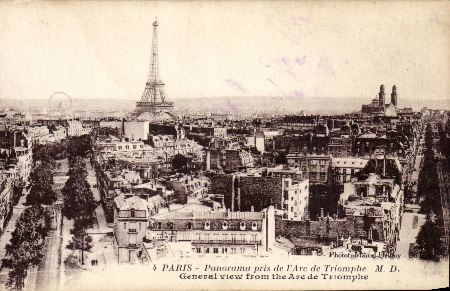 Paris CPA Panorama pris de l'arc de triomphe Tour Eiffel
