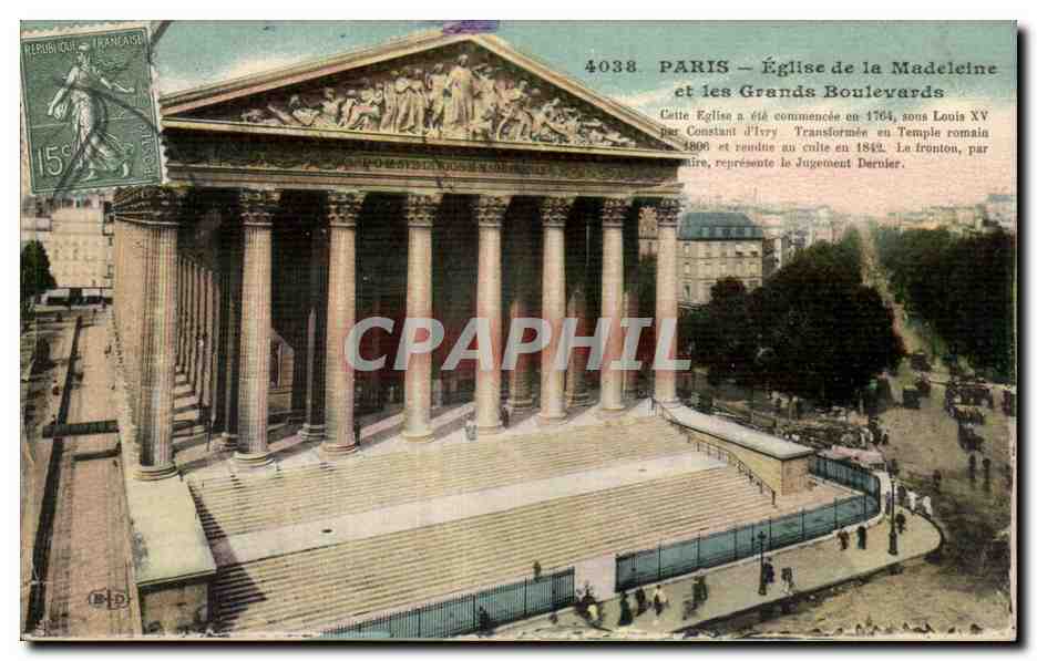 Paris CPA Eglise de la Madeleine et les grands boulevards