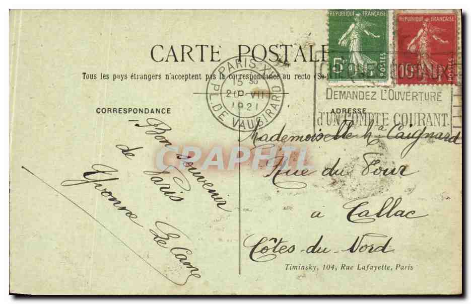 Paris CPA SAcre Coeur Montmartre Cloche — Rückseite