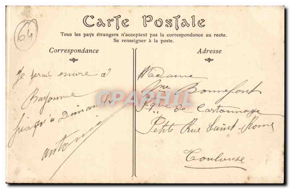 Bayonne CPA Le theatre — Rückseite