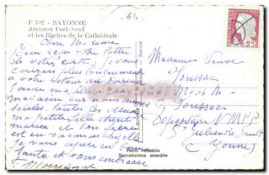 Bayonne CPM Arceaux Port neuf et les fleches de la cathedrale — Rückseite