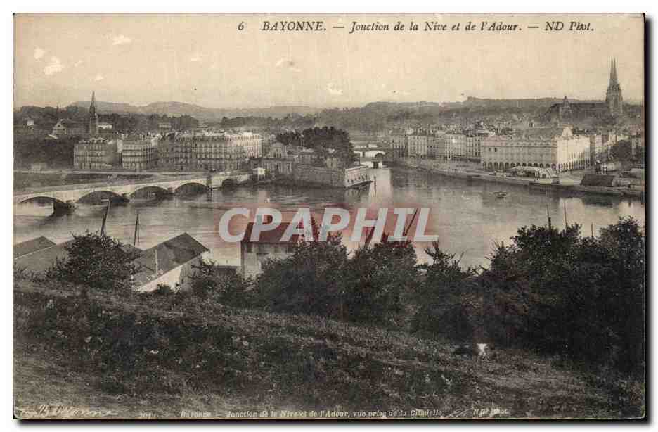 Bayonne — Jonction de la Nive et de l'Adour — vue prise de la Citadelle — ND Pivot