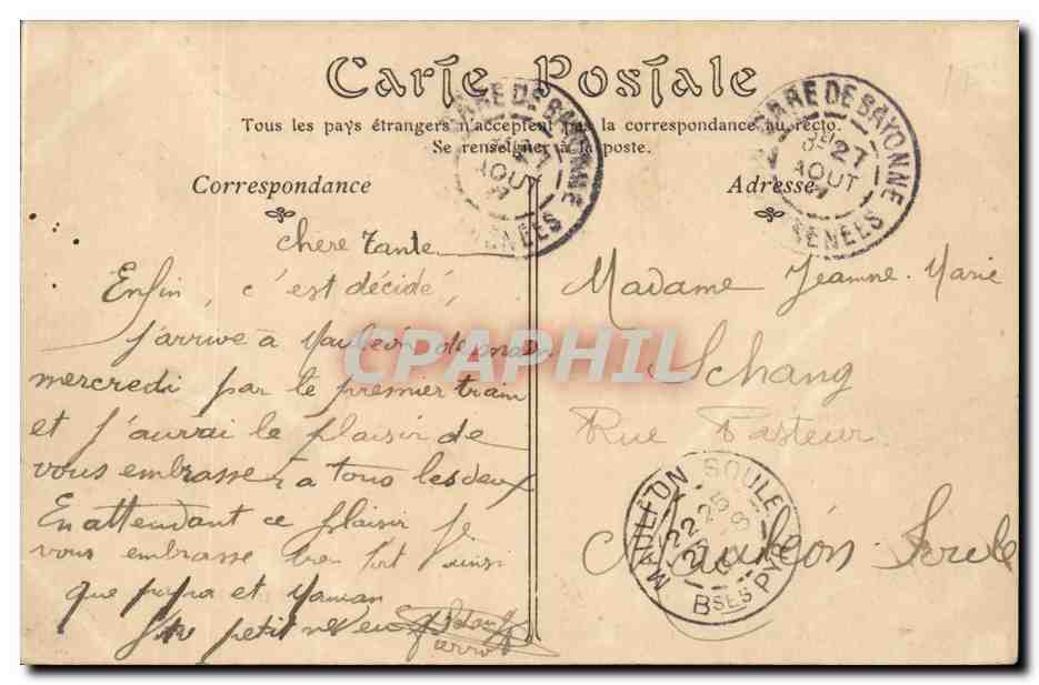 Bayonne CPA La rue thiers et le chateau Vieux — Verso