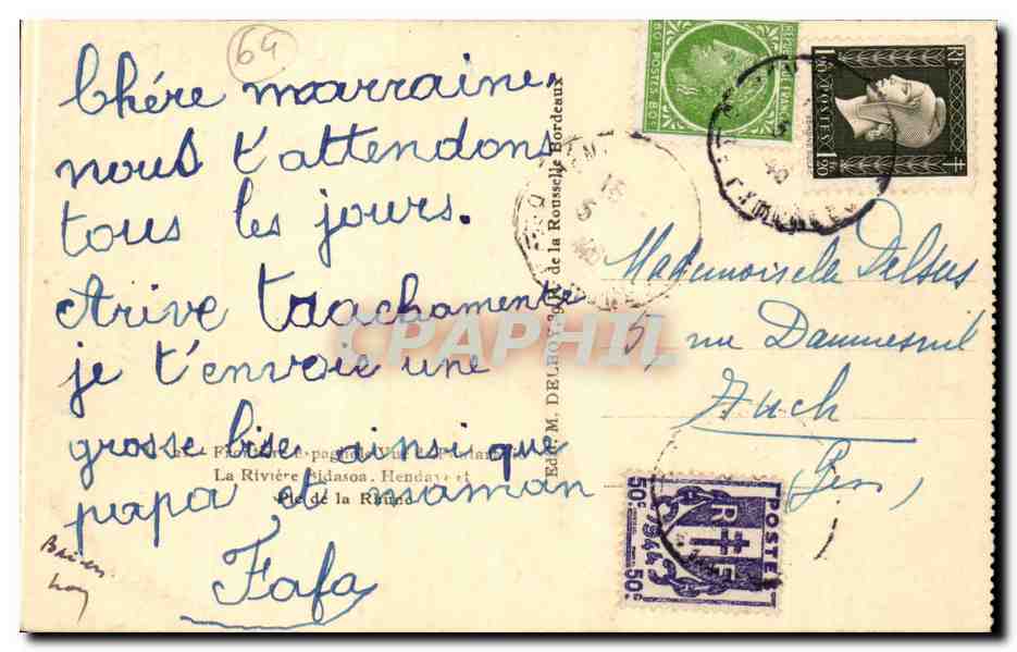 CPA Frontiere espagnole Riviere Bidasoa Hendaye et la pointe de la Rhune — Rückseite