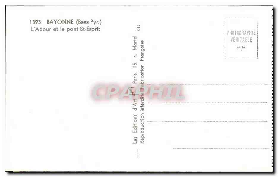CPM Bayonne L'adour et le pont St Esprit — Verso