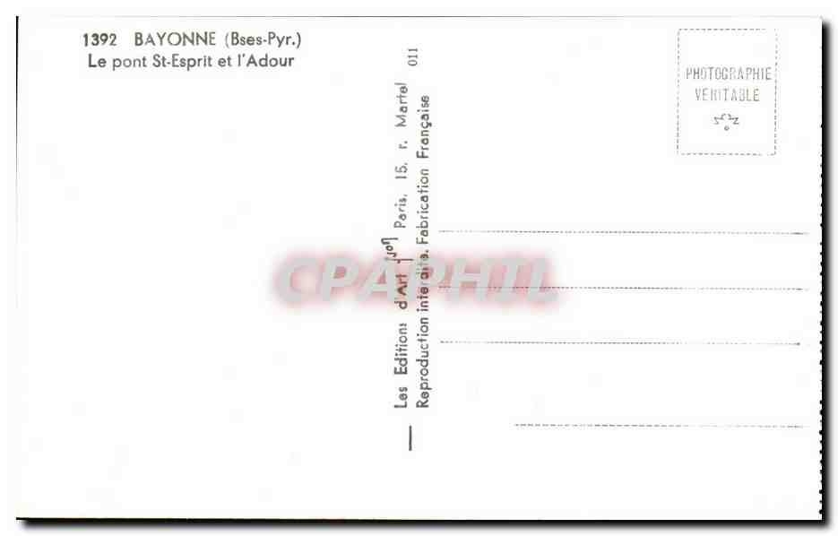 CPM Bayonne L'adour et le pont St Esprit — Verso