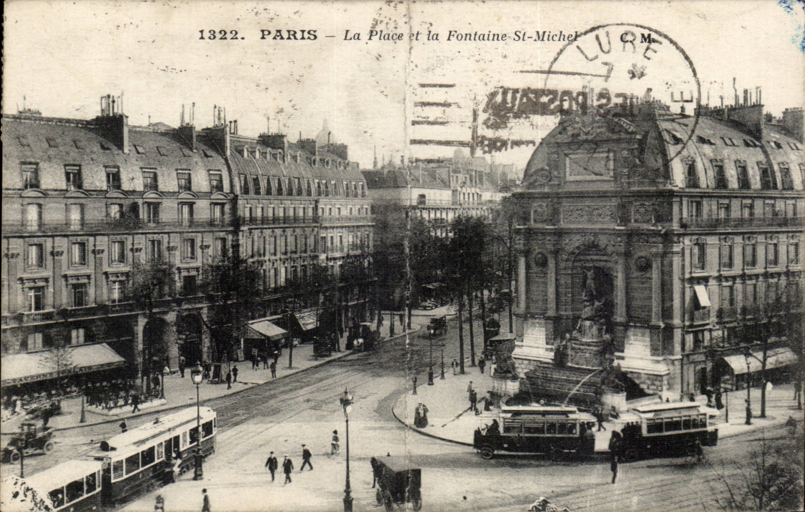 Paris Antike Ansichtskarte Die Plaza und die Fontäne St Michel