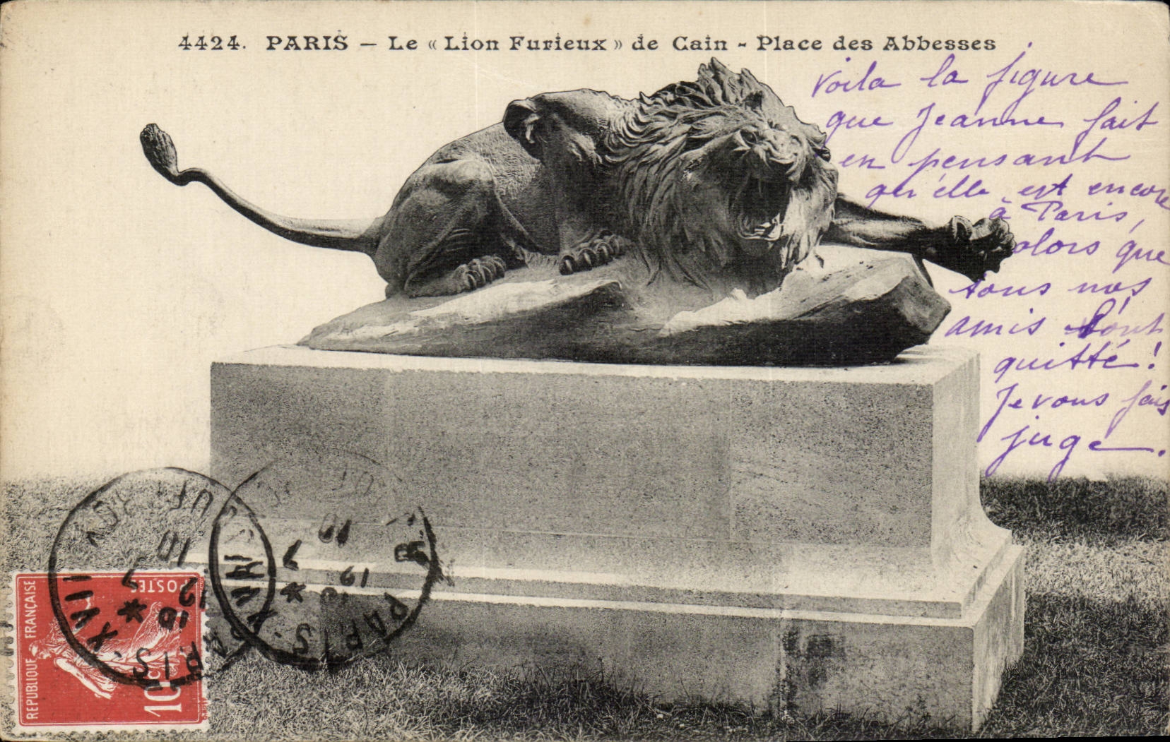 Paris CPA Le lion furieux de CAin Place des Abbesses