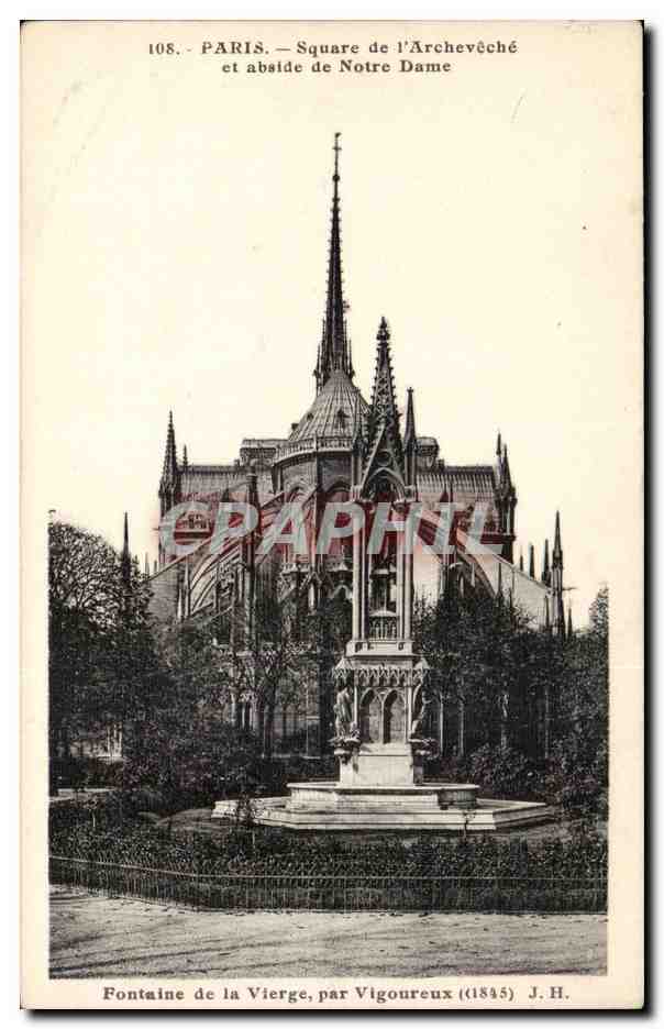 Paris CPA Square de l'archeveche et abside de Notre DAme