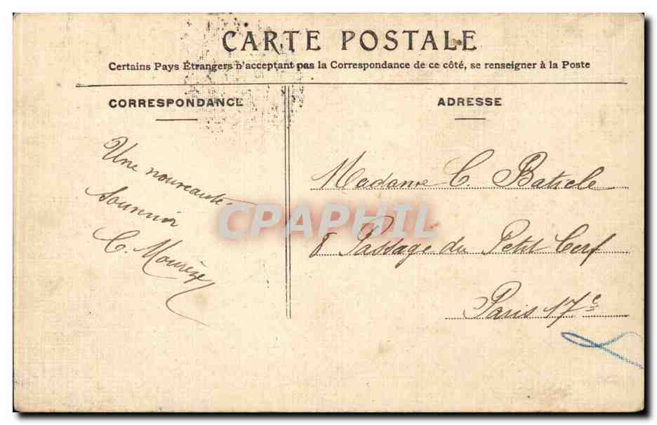 Paris CPA opera ( carte toilee ) — Verso