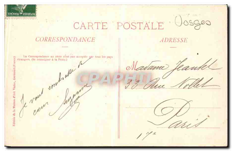 La Bresse CPA Le col de GRosse pierr et les roches de Moutier des Fees — Rückseite