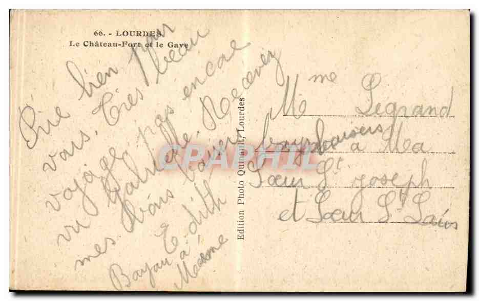 CPA Lourdes le chateau fort et le gAve — Verso