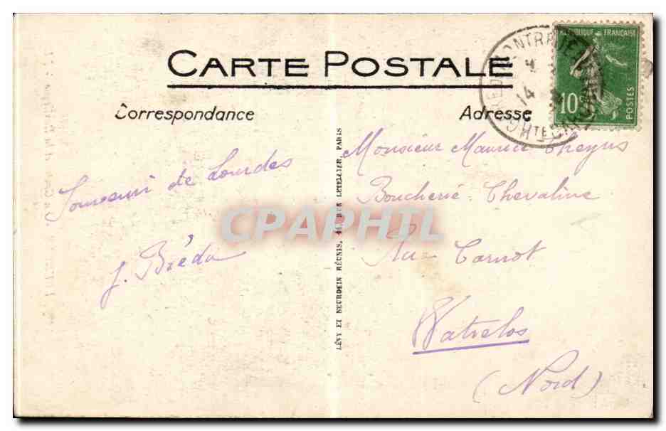 CPA Lourdes La grotte et la basilique — Verso