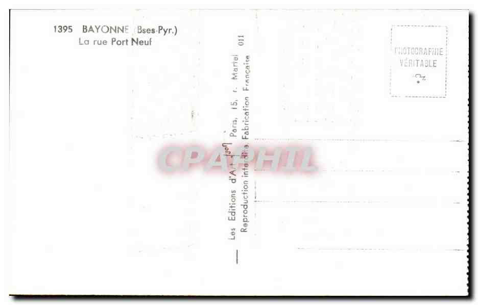 Bayonne CPA Rue Port neuf — Verso
