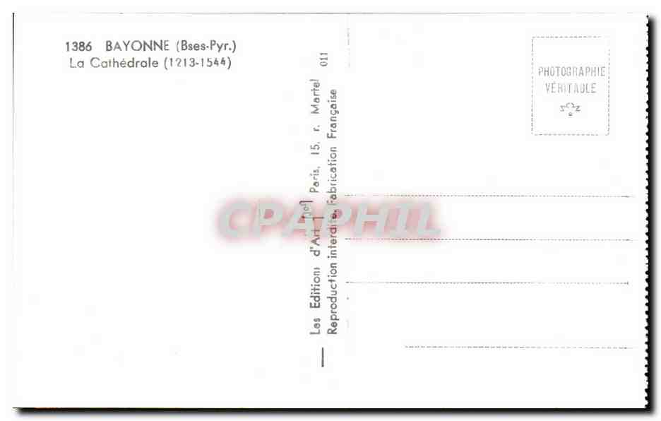 Bayonne CPA CAthedrale — Verso