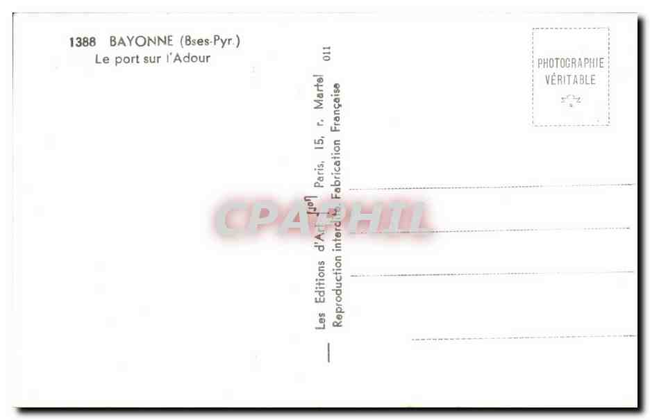 Bayonne CPA Port sur l'adour — Verso