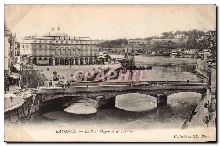 Bayonne CPA Le pont Mayou et le theatre