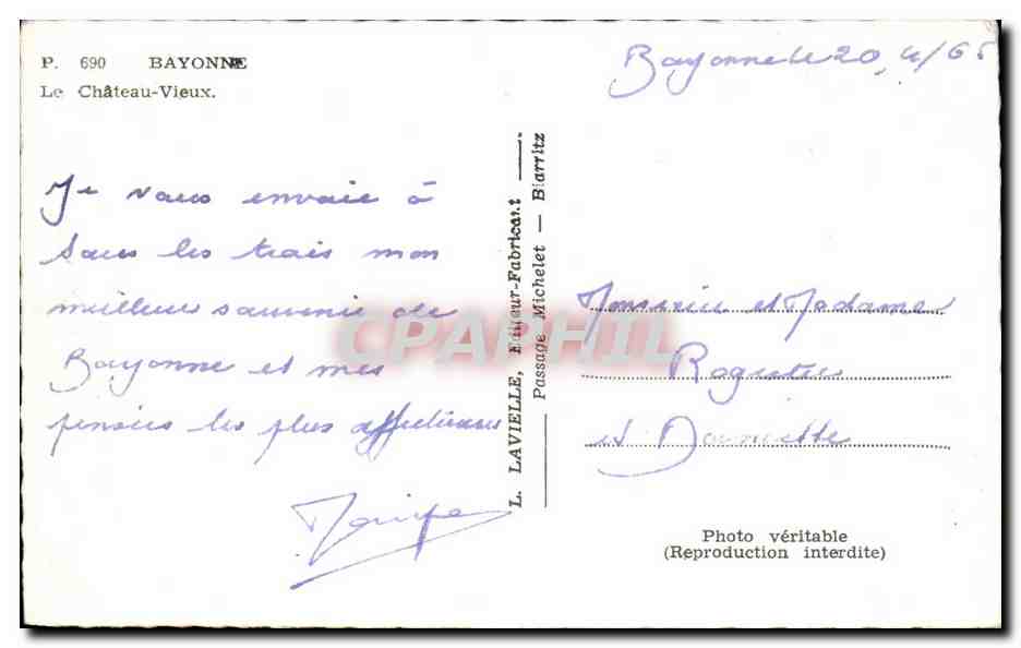 Bayonne CPA Chateau vieux — Verso