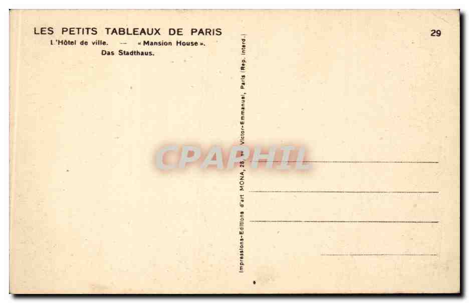 CPA Paris Hotel de ville — Rückseite