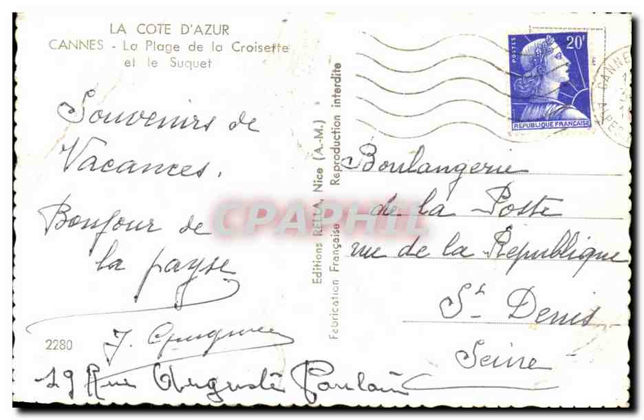 Cannes CPSM La plage de la croisette et le Suquet — Rückseite