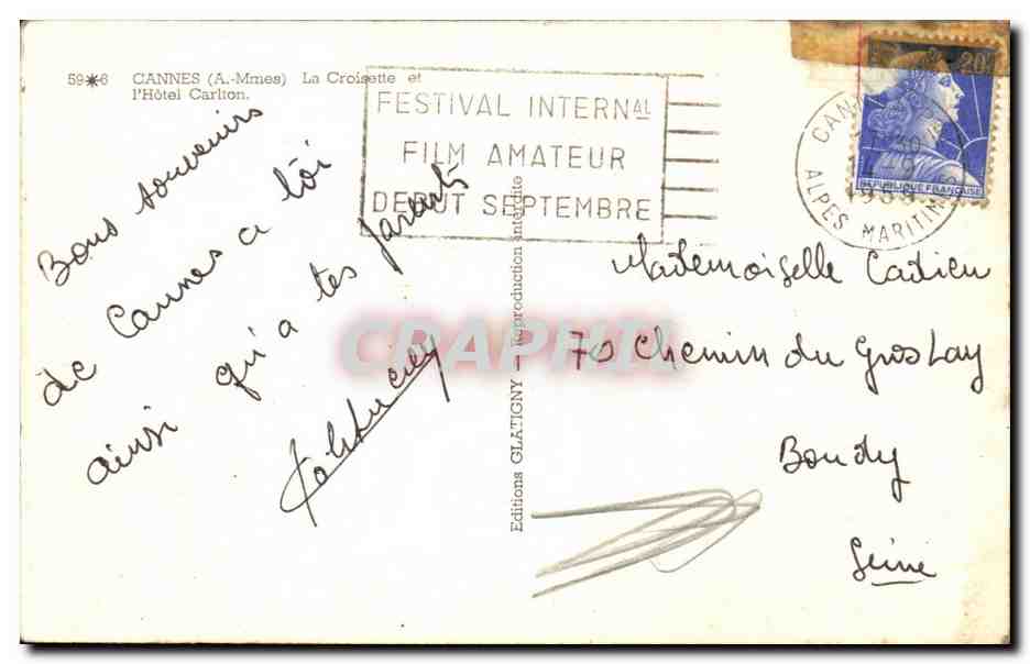 CPSM Cannes la croisette et l'hotel Carlton — Rückseite