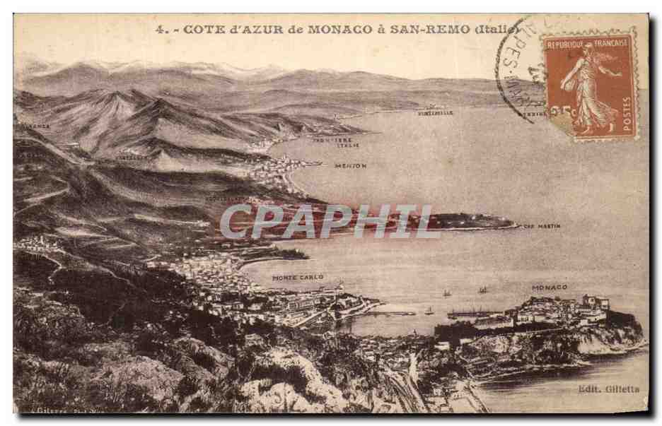 CPA Cote d'azur de Monaco a San Remo Menton 