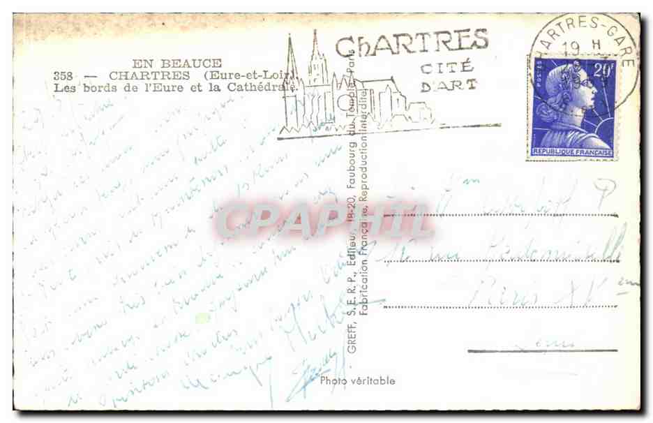 Chartres — Les bords de l'Eure et la Cathédrale — Greff — Verso