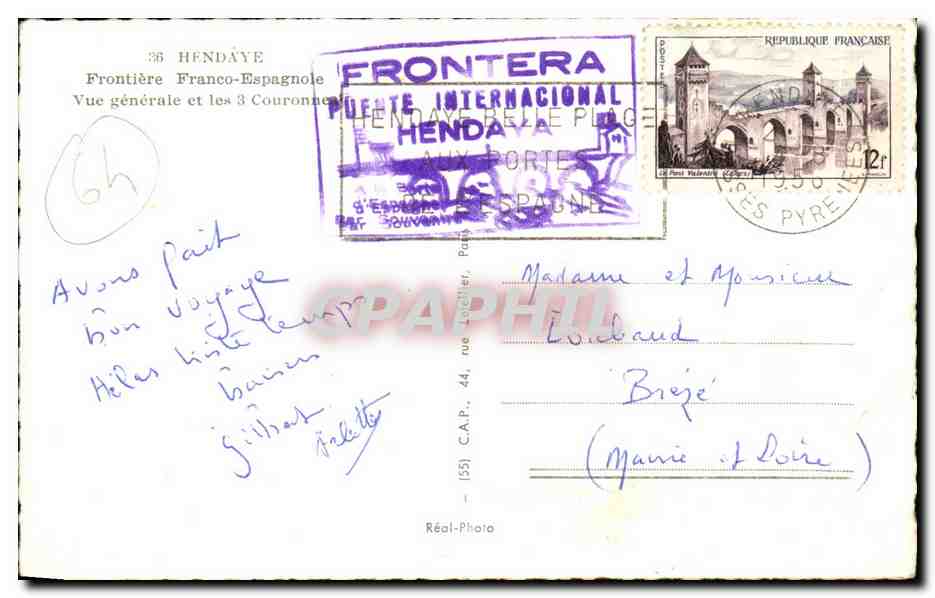 Vue générale de Hendaya — Frontière Franco-Espagnole — Réal-Photo — Verso