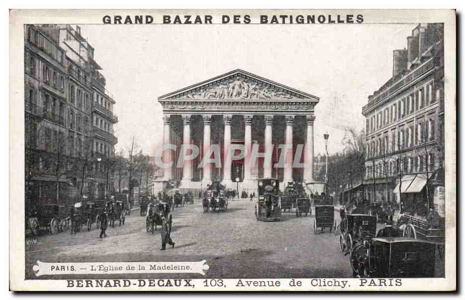 Paris CPA Eglise de la madeleine publicite Grand bazar des Batignolles