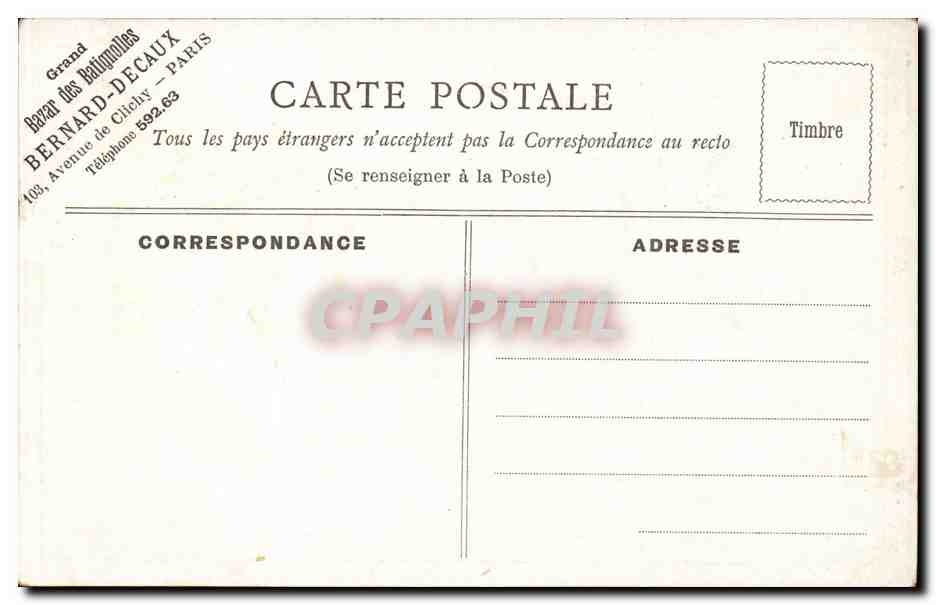 Paris CPA Eglise de la madeleine publicite Grand bazar des Batignolles — Verso