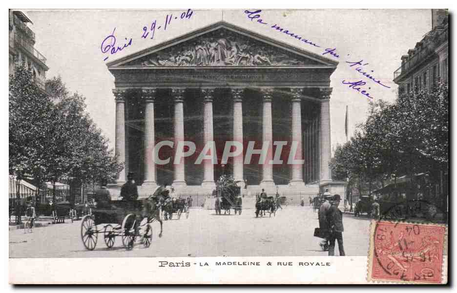 Paris CPA Eglise de la madeleine et rue Royale