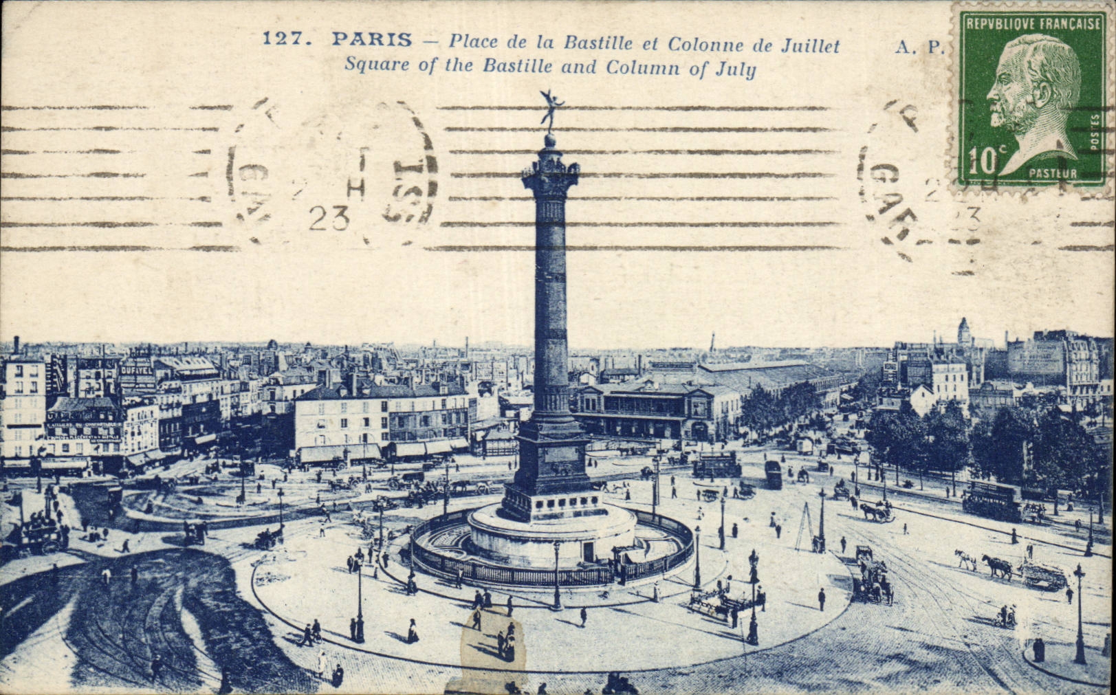 Paris CPA Place de a Bastille et colonne de Juillet