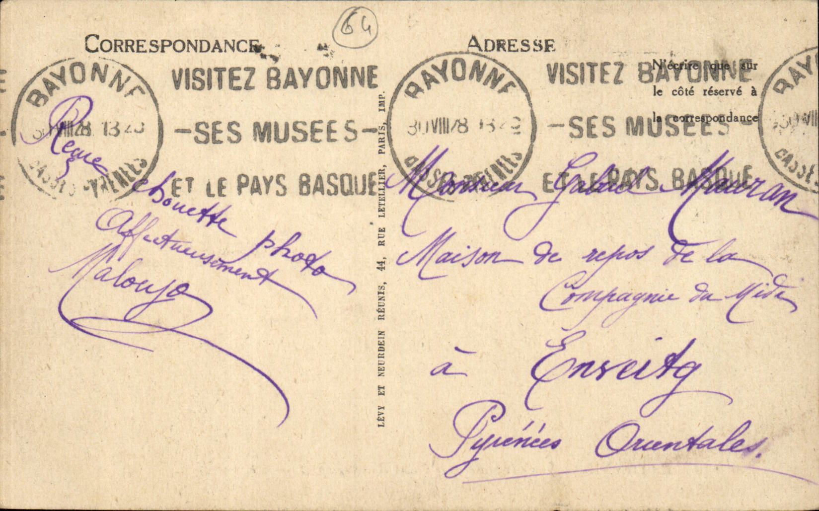 Bayonne CPA Vue generale et le pont St Esprit — Verso